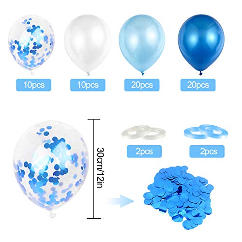 O-Kinee Globos Azules,60 pcs Globos Azules y Blancos,Globos Confeti Azul,Globos de Fiesta,para Niño Bautizos Comunion Baby Shower Bodas Decoraciones de Fiesta de Cumpleaños (azul)