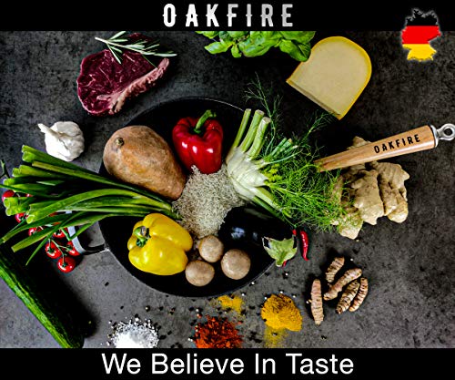 Oakfire - Sartén wok (hierro fundido, 31 cm, tapa de inducción, mango de madera)