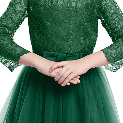 OBEEII Vestidos De Princesa Fiesta de la Boda de Las Niñas para Bordado Graduación Comunión Cumpleaños Paseo Baile Cóctel Vestido de Novia Verde Oscuro 13-14 Años