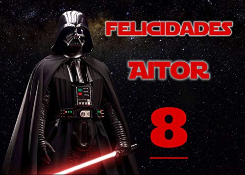 OBLEA de Darth Vader Star Wars Personalizada con Nombre y Edad para Pastel o Tarta, Especial para cumpleaños, Medida Rectangular de 28x20cm