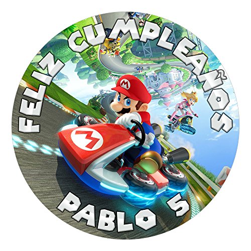 OBLEA de Papel de azúcar Personalizada, 19 cm, diseño de Mario Kart