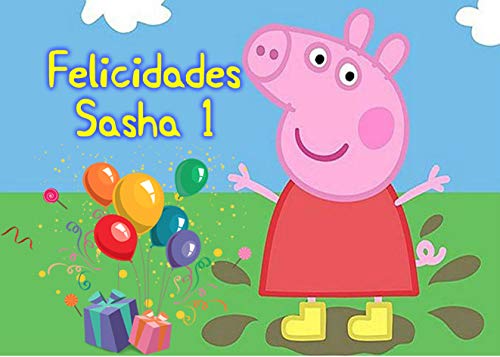 OBLEA de Peppa Pig Personalizada con Nombre y Edad para Pastel o Tarta, Especial para cumpleaños, Medida Rectangular de 28x20cm