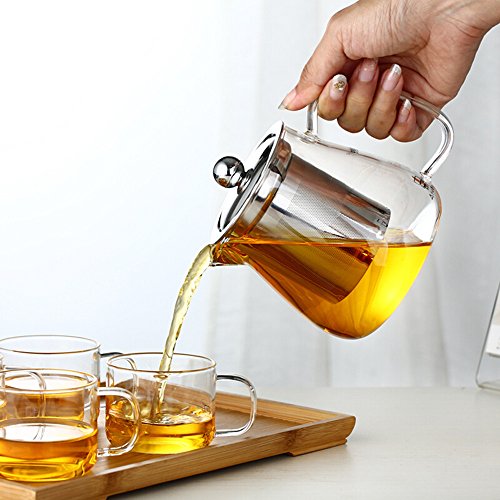 OBOR Tetera 450ml, Tetera con filtro de vidrio con infusor de acero inoxidable 304 para florecer y tetera de té de borosilicato de hojas sueltas