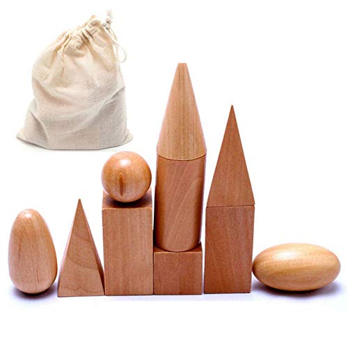 Ocamo Montessori Sólidos geométricos de Madera en 3-D Shapes Mystric Bolsa de Formas de geometría Aprendizaje Educación Juguetes matemáticos