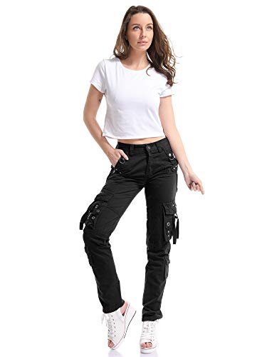 OCHENTA Mujer Uniform Combat Cargo para 8 Bolsillos de Seguridad Pantalones Negro Etiqueta 29-EU 36