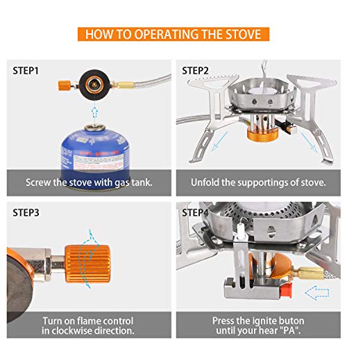 Odoland Mini Estufa de Camping, Hornillos de Acampada Plegable de Acero con Encendido Piezoeléctrico, Estufa de Camping de Gas Ultraligera y Duradera Picnic Mochilero Senderismo