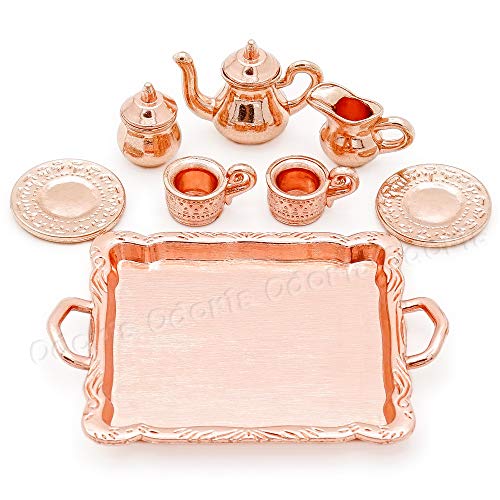 Odoria 1/12 Miniatura 8PZ Antiguo Juego de Té Cobre Cocina Accesorio para Casa de Muñecas