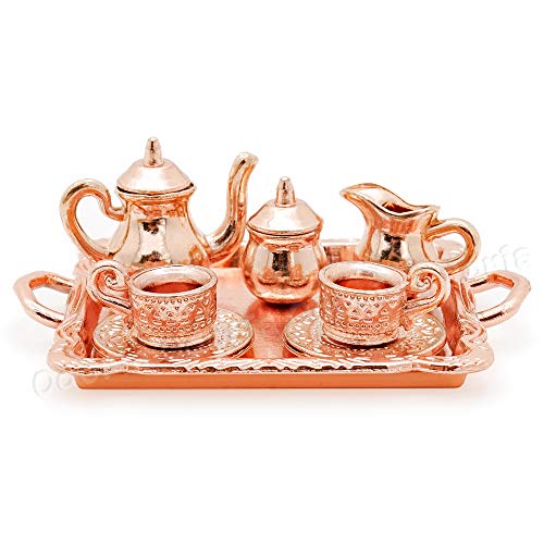 Odoria 1/12 Miniatura 8PZ Antiguo Juego de Té Cobre Cocina Accesorio para Casa de Muñecas