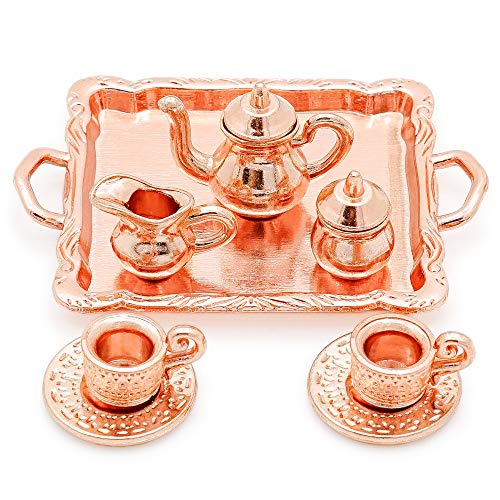 Odoria 1/12 Miniatura 8PZ Antiguo Juego de Té Cobre Cocina Accesorio para Casa de Muñecas