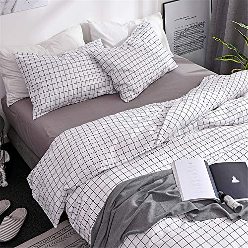 Odot Juego De Ropa De Cama con Funda De Edredón, Anti-Ácaro Microfibra Cremallera Funda Nórdica Funda De Almohada, Rayas Geométricas De Celosía (Cuadros Blancos,Cama 135/140cm 180x210cm)