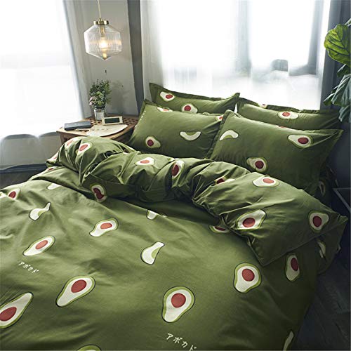 Odot Juego de Ropa de Cama de 4 Piezas, Fruta Microfibra Cómodo Juego de Fundas de Edredón con 1 Funda Nórdica y 2 Funda de Almohada 1 Sábana Encimera Familiar y Niños (200x230cm,Aguacate)