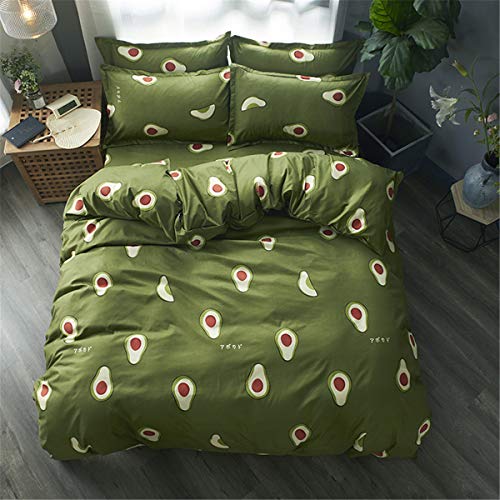 Odot Juego de Ropa de Cama de 4 Piezas, Fruta Microfibra Cómodo Juego de Fundas de Edredón con 1 Funda Nórdica y 2 Funda de Almohada 1 Sábana Encimera Familiar y Niños (200x230cm,Aguacate)