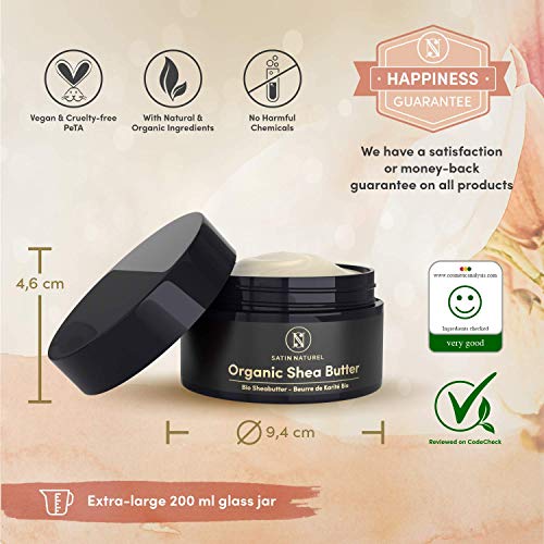 OFERTA DE LANZAMIENTO Manteca de Karite Pura Refinada ORGÁNICA 200ml – Crema Hidratante Corporal, Crema de Manos y Pies – Crema Corporal Hidratante – Cuidado Natural Vegano de Satin Naturel