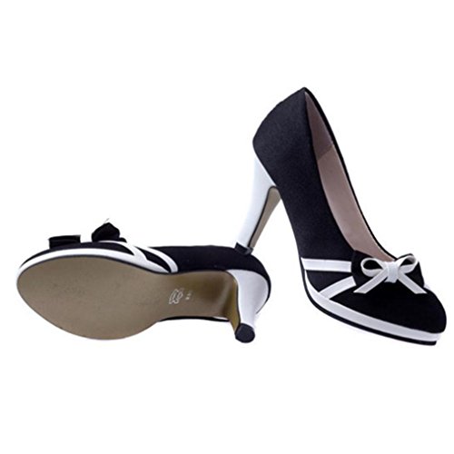 ¡Oferta de liquidación! Zapatos de tacón redondo de moda de primavera de Covermason para mujer Zapatos de tacón alto bajo Bowknot(38 EU, Negro)