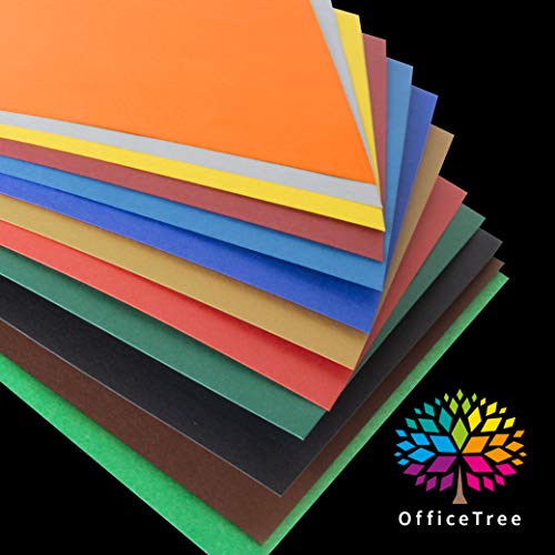 OfficeTree 104 Papel Colores A4 130g/m² - Folios de Colores A4 para Hacer Manualidades Diseñar - 10 Tonos de Color y Lazos de Oro y Plata