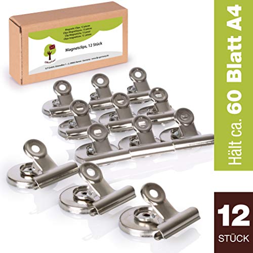 OfficeTree 12 clips magnéticos Imanes - 37 x 28 x 30 mm - con adhesivo antiarañazos - adhesión extra fuerte a la pizarra, al tablero magnético y a la pizarra - plata