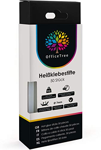 OfficeTree 50 Barra Silicona 7mm x 150mm - Barras de Silicona para Pistola Silicona - de Cola para el Pegado Limpio de Diversos Materiales - sin Disolventes Transparente Secado Rápido