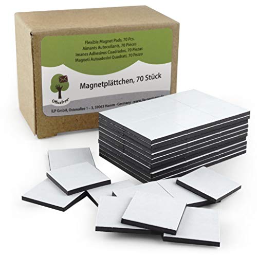 OfficeTree® - 70 láminas de imán, 20 x 20 mm, autoadhesivas para una imantación fiable de carteles, fotos o papel, fuerza de adhesión extra fuerte en pizarras blancas imantadas, color negro