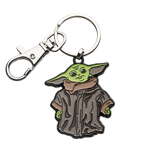 Officially Licensed Original Artwork Baby Yoda Keychain - The Child, Disney Star Wars Mandalorian, Stainless Steel Metal Key Holder Pendent Keychain with Clip - 1.5" Round