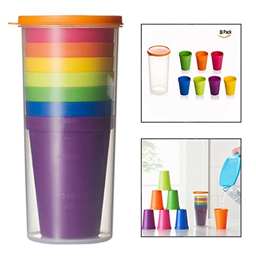 OFKPO 8 Pcs Vasos de Plástico, Tazas de Viaje Portátil y Reutilizable,Sin BPA para Camping, Picnics y Viaje ect, 200ML