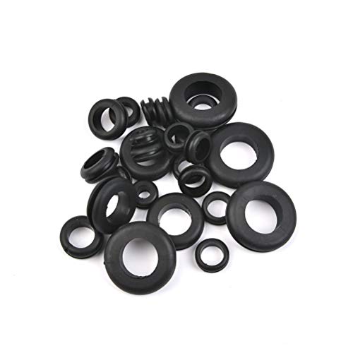 OFNMY 180pcs Pasacables de Goma Electrico Pasamuros Goma Arandelas de Goma con 8 Tamaño para Cables Autos Motocicletas,Alambre, Enchufe,etc (Negro)