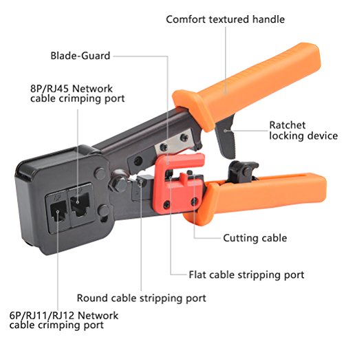 OFNMY Multifuncional Herramienta de Crimpado RJ45 Professional Tarea Pesada para Conector RJ11 / RJ12 de Red de Internet Enchufe de cable de red 6P / 8P