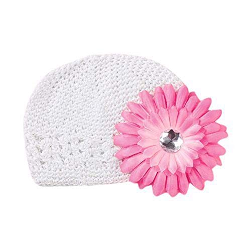 Ogquaton Sombrero de bebé para niñas Gorro de crochet Flor Sombrero de diamante de imitación Gorro de punto de gorrita tejida para niñas Foto Prop