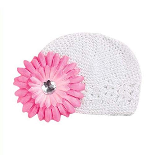 Ogquaton Sombrero de bebé para niñas Gorro de crochet Flor Sombrero de diamante de imitación Gorro de punto de gorrita tejida para niñas Foto Prop