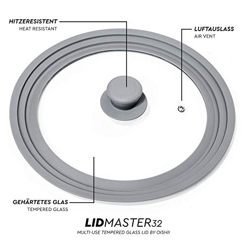 Oishii Tapa Universal de Vidrio con Borde de Silicona, para Ollas y Sartenes de Ø 28, 30 y 32 cm