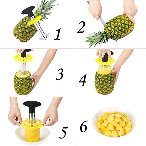 OITUGG Cortador de Piña y Corer de Piña, Herramientas de Piña 3 en 1 de Acero Inoxidable, 1 Rebanador de Fruta y 8 Horquillas de Fruta como Bonificación by (Black)