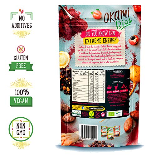 Okami Bio"Extreme Energy" Superfood Powder Mix 200 gr | Mezcla Vegana Orgánica de Maca, Cacao, Guaraná y Jengibre | Te da el mismo impulso que una bebida energética, pero 100% natural.