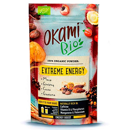 Okami Bio"Extreme Energy" Superfood Powder Mix 200 gr | Mezcla Vegana Orgánica de Maca, Cacao, Guaraná y Jengibre | Te da el mismo impulso que una bebida energética, pero 100% natural.