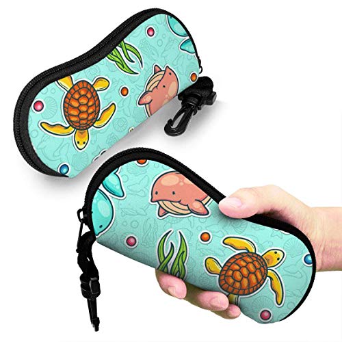 OKIJH Estuche portátil para gafas, caja de almacenamiento, estuche para gafas, bolsa de cosméticos Marine Colorful Whale Turtle Water Grass Pattern Portable Eyeglass Case Abrasion Resistant Glasses Pr