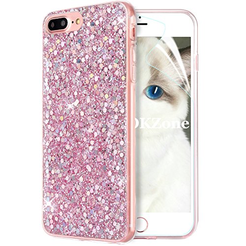 OKZone Funda iPhone 8 Plus,Funda iPhone 7 Plus, Cárcasa Brilla Glitter Brillante TPU Silicona Teléfono Smartphone Funda Móvil Case para Apple iPhone 7 Plus/iPhone 8 Plus 5,5" (Rosado)