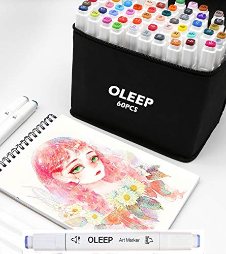 OLEEP 60 Colores Rotulador permanente de graffiti con doble punta, para dibujar bocetos de arte, pintar, colorear y subrayar