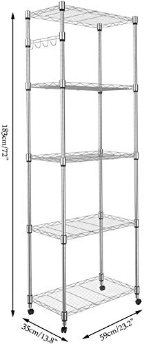 oliote Estantería con 5 baldas, Estantería de Alambre de Acero de 5 Niveles con Ruedas, Estante de Metal de 5 estantes, 23.2 x 13.8 x 72 Pulgadas (L x W x H)