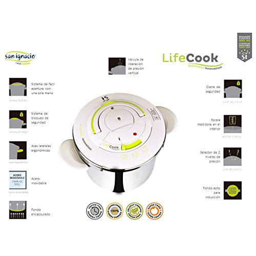 Olla a presion 22 cm 6,5 L LIFECOOK acero inoxidable