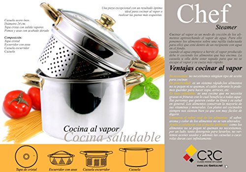 Olla para cocer al vapor con base 24 cm Ø, escurridor de verduras con asas, cesta extraíble con asas, tapa de cristal | cazuela, colador, cesta acero inoxidable