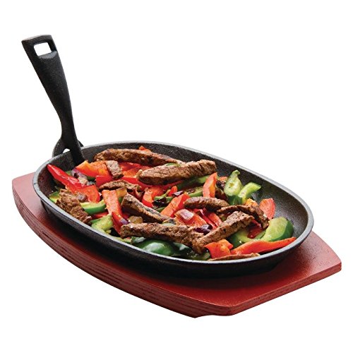 Olympia ovalada de hierro fundido Sizzler con soporte de madera grande 280 x 190 mm)