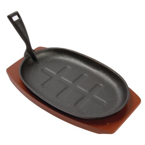 Olympia ovalada de hierro fundido Sizzler con soporte de madera grande 280 x 190 mm)