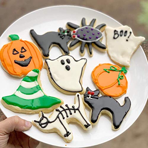 Olywee - Juego de 8 cortadores de galletas de acero inoxidable para Halloween, diseño de calabaza, cráneo, fantasma, gato, murciélago, araña y caramelo y sombrero de bruja