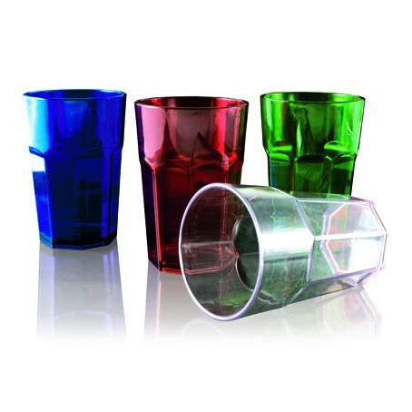 Omada Design set de 6 vasos de bar, refresco o bebida larga 42.5 cl, 12.5 cm de alto en plástico, irrompible, apilable, octogonal y apto para lavavajillas, Unglassy Line