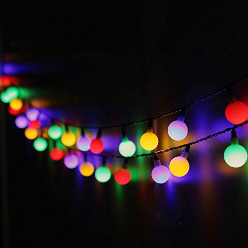 OMGAI Luces de la Cuerda de la Bola, Funcionadas Con Pilas 15.5Feet 60LEDs Para el Patio al aire Libre Interior Decoración de la Navidad del Hogar, Blanco Caliente y Multicolor