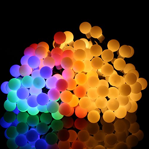 OMGAI Luces de la Cuerda de la Bola, Funcionadas Con Pilas 15.5Feet 60LEDs Para el Patio al aire Libre Interior Decoración de la Navidad del Hogar, Blanco Caliente y Multicolor