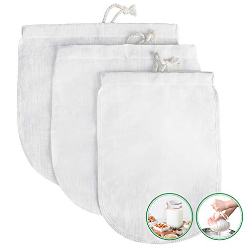 Ommani 3 pcs Bolsa de Leche de Nuez Hecho de Cáñamo Natural Filtro para Hacer Leche Vegetal Vegana Bolsa Colador de Leche de Almendras y Batidos de Frutas Telas Filtrantes Reutilizable