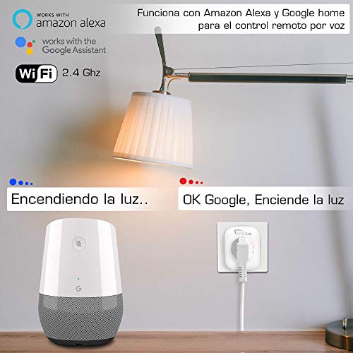 Omnialux P202A-2 Enchufe Inteligente Wifi, Smart plug compatible con Alexa, Echo google assistant, Smart Life (iOS y Android) e IFTT, Zócalo blanco programable y monitor de consumo, no requiere hub