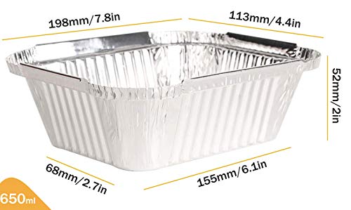 OMZGXGOD 25 Bandejas de Aluminio Desechables, Hornear, Asar y Cocinar, Bandejas De Papel Aluminio para Hornear 19,8 cm x 11,3 cm x 4,5 cm / 650ml,Seguro de Usar en Horno