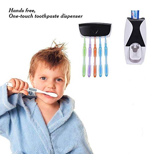 OMZGXGOD - Dispensador de Pasta de Dientes Automático y Portacepillos de Dientes – Práctico Set de Baño Familiar con Soporte de Cepillos de Dientes y Dosificador de Pasta Dental