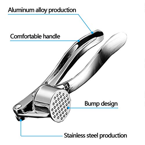 OMZGXGOD Prensa ajos, Prensa Manual de Ajo,Trituradora de ajos con pelador fácil, Inoxidable,para Restaurante, Hotel, Cocina Cocinero, Plateado