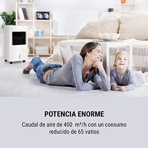 Oneconcept Freeze Me - Enfriador de Aire 3 en 1, Ventilador, Humidificador de Aire, 75 W, Caudal de 400 m³/h, 3 Tipos de Viento, Depósito de Agua 8 L, Función NatureWind, Temporizador, Blanco Floral